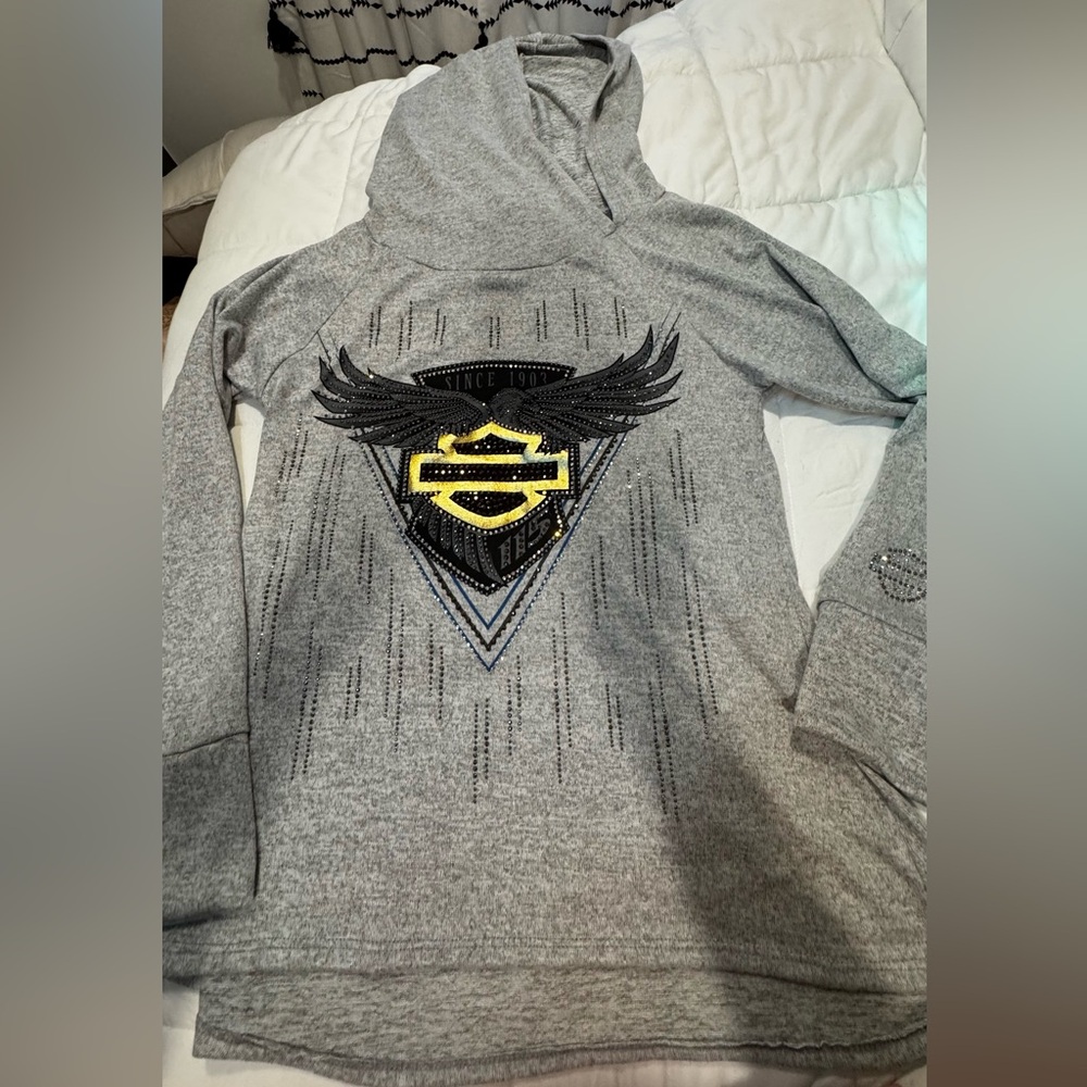 Harley-Davidson Gray and Black Jersey Hoodie with Iconic Logo